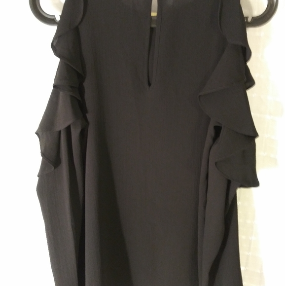 Michael Kors Black Cold Shoulder Ruffled Blouse Sm - Picture 3 of 5